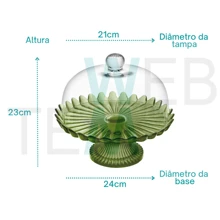 Boleira de Vidro com Pé e Tampa Jasmin Verde Vitazza para Bolo, Doces, Sobremesas, Decoração, Organização e Mesa Posta, com Toque de Elegância, Praticidade Ecológica e Estilo Natal e Outras Ocasiões Especiais - Verde - Visão 2