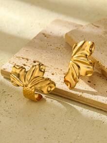 Bộ 2 chiếc nhẫn thép không gỉ mạ vàng, kiểu dáng phóng đại hình hoa, kích thước 2.5cm, thiết kế thủy lực, thích hợp để đeo hàng ngày hoặc làm quà tặng. - Vàng - Xem 4
