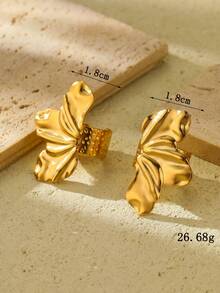 Bộ 2 chiếc nhẫn thép không gỉ mạ vàng, kiểu dáng phóng đại hình hoa, kích thước 2.5cm, thiết kế thủy lực, thích hợp để đeo hàng ngày hoặc làm quà tặng. - Vàng - Xem 2