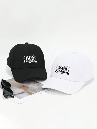 1pc Unisex Stay Golden Letter Printed Baseball Cap For Women, Adjustable Sun Hat For Outdoor Sports And Leisure