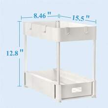 2 Pack Under Sink Organizer And Bathroom Organizer Rack Under Sink, Pull Out Cabinet Organizer Rack For Kitchen Bathroom Sink Storage, White