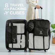 8pcs Travel Packing Cubes Set,Travel Portable Clothes Storage Bags, Compression Storage Shoe Bag, Clothing Underwear Bag, Luggage Packing Organizers,Pack Your Luggage With Ease ,Travel Essential Accessories - 黑色 - 查看 7