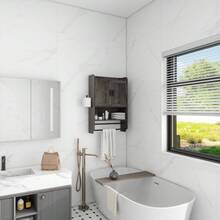 Bathroom Wall Cabinet With Doors,Adjustable Shelf,Towel Bar And Paper Holder, Over The Toilet Storage Cabinet, Medicine Cabinet For Bathroom-Grey - 灰色 - 查看 2