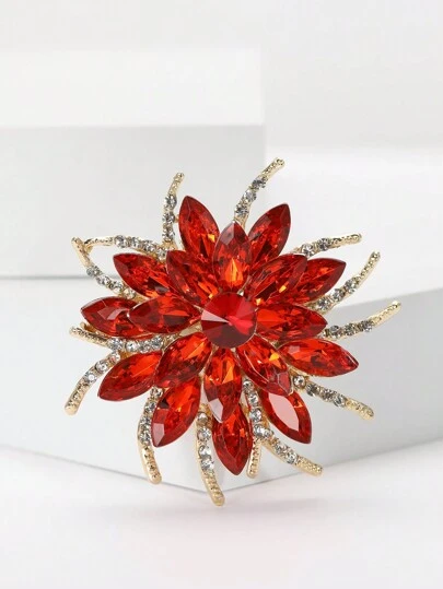 1pc Fashionable Glass Rhinestone Flower Brooch, Suitable For Women's Daily Wear Valentines,Mom,Mother,Mother's Day,Gift
