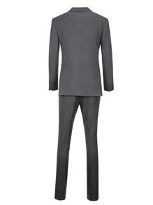 Furuyal Men's Gray Checkered 4-Piece Suit Set Including Pants, Vest, Blue Striped Necktie - Grey - View 3