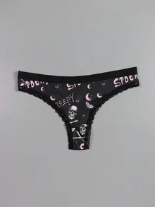 Dircho 4pcs Gothic Women's Lace Thong Briefs - Dark-Style Multi-Pattern Print Skull & Rose & Spider Web & Crystal Comfy Intimate Underwear - Multicolor - View 9