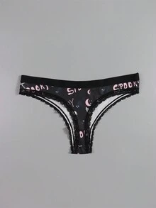 Dircho 4pcs Gothic Women's Lace Thong Briefs - Dark-Style Multi-Pattern Print Skull & Rose & Spider Web & Crystal Comfy Intimate Underwear - Multicolor - View 10