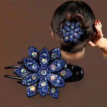 1 pièce Attache à cheveux fleur strass, douce, cool, haut de gamme, élégante. Pince à cheveux pour coiffure relevée de femme, convient pour un port quotidien, à la maison, en extérieur, pour aller travailler, en rendez-vous, décontracté, au bureau. Barrettes à cheveux pour la Saint-Valentin