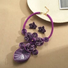 1 套个性化夸张花朵设计锌合金装饰万圣节礼物复古项链，非常适合女性日常佩戴和通勤 - 主圖款 - 查看 7