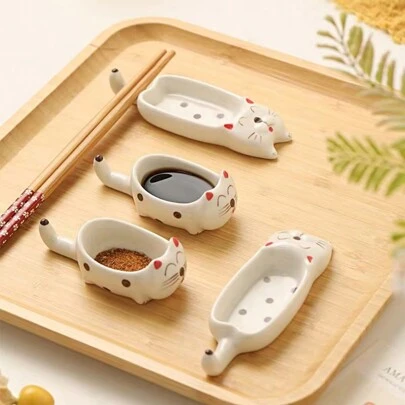 1pc Multifunctional Cute Cat Seasoning Dish Home Ceramic Seasoning Dipping Dish Chopstick Holder Creative Small Plate Snack Seasoning Dish Ceramic Ink Dish Desktop Pen Holder For Home Kitchen Restaurant Kitchen Supplies Tableware Accessories,Kitchen,Christmas Gift,School Supplies