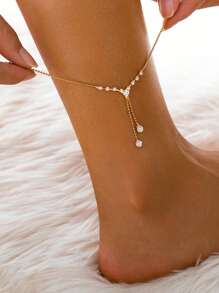 1 件时尚简约水滴砖装饰脚链首饰，适合日常、海滩、度假穿着 - 流蘇 - 查看 2