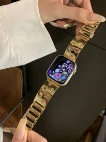 1 件兼容 表带金色星形手链多巴胺彩色水钻金属水钻镶嵌表带兼容 表带 S987 女款夏季 Se AppleWatch S54 精致高档手链表带水钻闪亮 Apple 表带 - 金色 - 查看 6