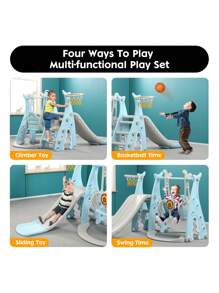 Toddlers Slide And Swing Set 4 In 1 Kids Freestanding Climber Slide Playset For Boys Girls With Basketball Hoop Extra Long Slide Easy Set Up Baby Playset - Blue - View 3