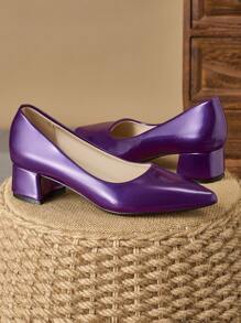 MonaNise Tacones altos gruesos de 4 cm con puntera puntiaguda y patrón de piedra roja, cómodos. Tacones de recubierto apricot para otoño. Tacones bajos de acabado elegante en color marina. Zapatos planos casuales de color rosa para viajes y exterior. Bailarinas moradas casuales. - Morado - Ver 3