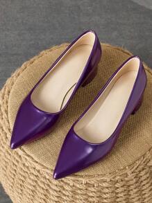 MonaNise Tacones altos gruesos de 4 cm con puntera puntiaguda y patrón de piedra roja, cómodos. Tacones de recubierto apricot para otoño. Tacones bajos de acabado elegante en color marina. Zapatos planos casuales de color rosa para viajes y exterior. Bailarinas moradas casuales. - Morado - Ver 5
