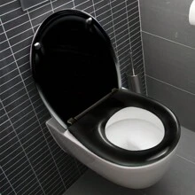 LILIIN 45 X 38cm Black Pattern Toilet Lid WC Seat With Soft Close Made Of Duroplast And Stainless Steel, Antistatic Antibacterial Easy To Clean Removable For Most Toilet Lids Wall Hung WC - Black Pattern - View 6