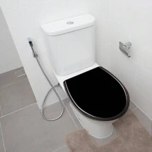 LILIIN 45 X 38cm Black Pattern Toilet Lid WC Seat With Soft Close Made Of Duroplast And Stainless Steel, Antistatic Antibacterial Easy To Clean Removable For Most Toilet Lids Wall Hung WC - Black Pattern - View 8