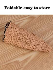 1pc Women's Handmade Woven Foldable Beach Hat, Breathable Sun Protection Bucket Hat, Spring/Summer - Khaki - View 5