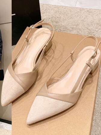 Zapatos de tacón grueso con punta y correa trasera para mujer, simples y elegantes, para todas las estaciones, sin talón con correa de tobillo y punta cerrada, perfectos para el verano