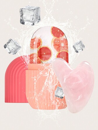 1 件冰面滚轮或/1 件刮痧按摩工具或/2 件冰面滚轮和刮痧套装，冰面滚轮用于缓解面部和眼部浮肿美容面部滚轮模具冰敷按摩护肤工具用于提亮润滑收缩毛孔去除细纹，万圣节礼物，圣诞节礼物（粉色）