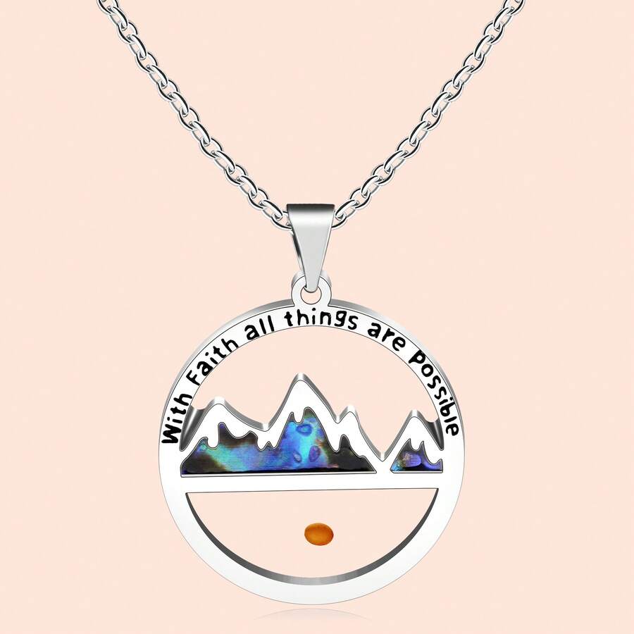 Uloveido 一枚不鏽鋼山峰嵌殼芥子吊墜項鍊，適用於日常和假期禮物 - YA4477 - 查看 1