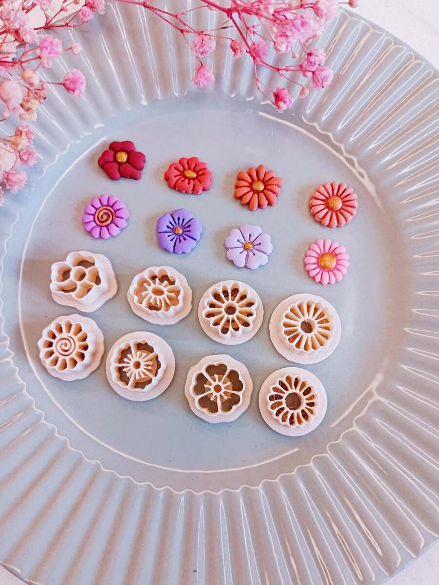 8入組夏季花朵造型聚合物粘土切割器 | 夏季切割器 | 耳環製作用花形切割器 | 3D列印切割器 | 粘土工具 - 淺粉色 - 查看 1