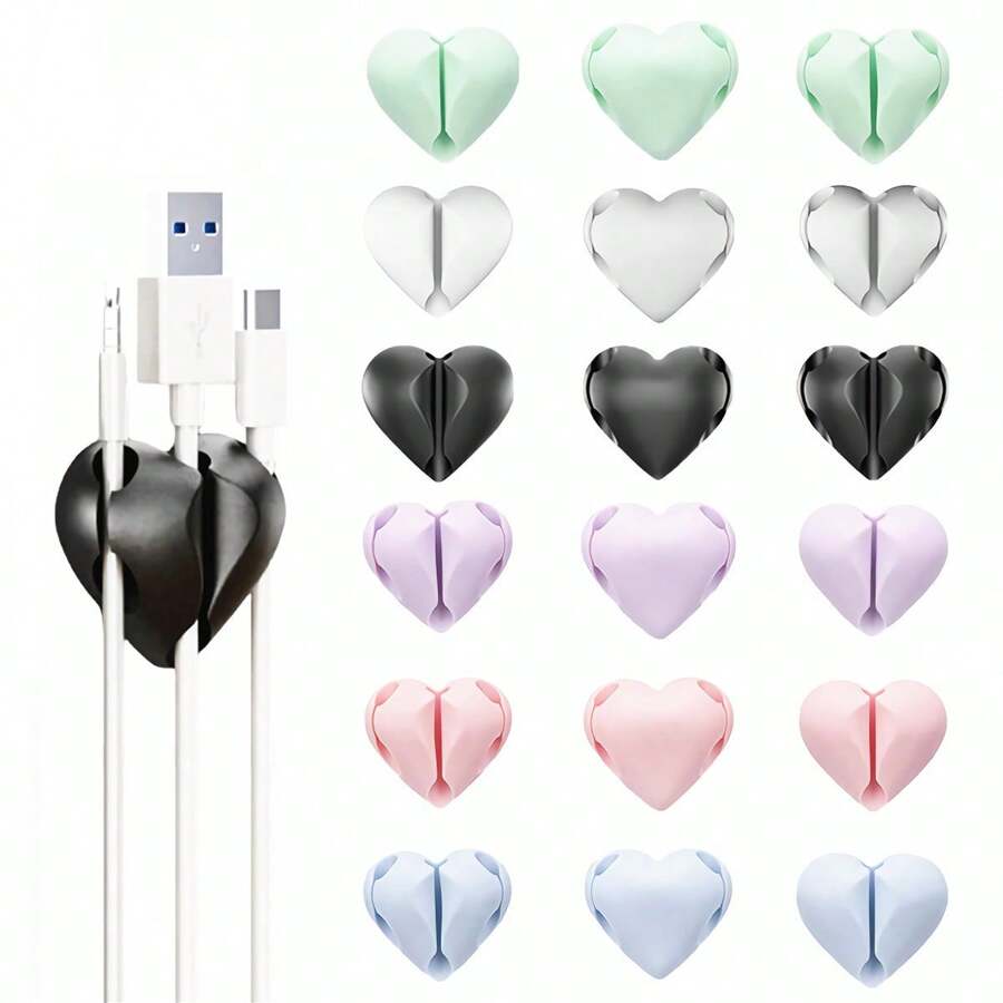 3PCS/Pack Unique Heart Shaped Cable Holder Multifunctional Adhesive Cabel Organizer Cable Tie Clip Cable  Securing Clip Headphones Cable Clips  Lovely Heart-Shaped Car Cable Holder Car Charger Line Clasp