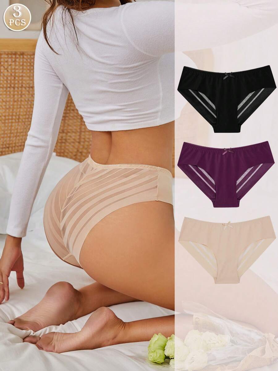 3入組女式蕾絲後背無縫三角底褲，女士內衣
