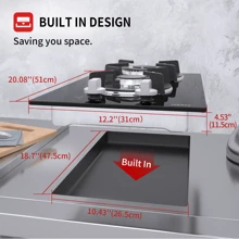 IsEasy Glass Gas Hob Self-Sufficient 2 Burners Gas Stove Built-In Stove Natural Gas Propane Gas Liquid Gas