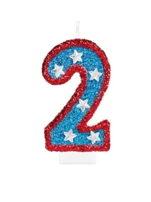 1pc Birthday Number Candle Red And Blue Sequin Number 0-9 Candle American Flag Perfect For Independence Day And Element Party Supplies Cake Decorations,Christmas