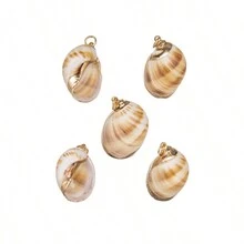 5入組自然金箔邊鮑魚貝殼螺形螺殼海洋風格彩色貝殼吊墜項鍊，時尚DIY珠寶風鈴項鍊和手鍊，男女均可 - 5pc吊墜 - 查看 29