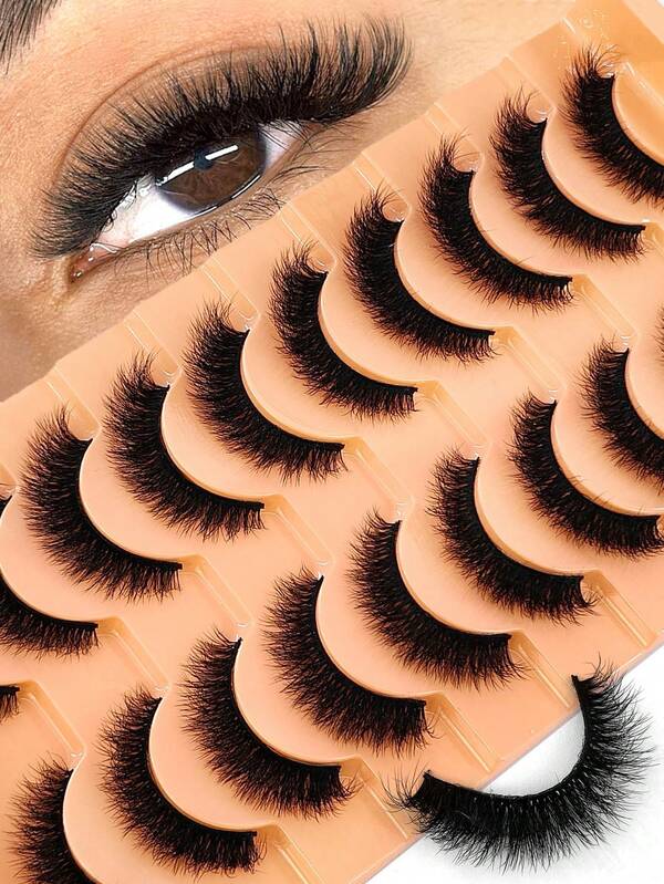 10 Pairs 5D Fluffy Mink Lashes 3D Faux False Eyelashes Multi Layer Dense Eyelashes Fake Eyelashes Messy Mink Lashes Wispy Long Foxy Eye Lifting Look Eyelash To Lengthen And Volumize The Outer Corner Of Your Eye Beauty Makeup