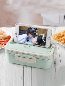 1pc Multifunctional Portable Bento Box With Handle For Students And Adults, With Lid, Suitable For Outdoor Activities - Mint Green - View 4