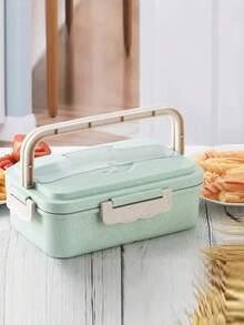 1pc Multifunctional Portable Bento Box With Handle For Students And Adults, With Lid, Suitable For Outdoor Activities - Mint Green - View 1