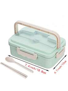 1pc Multifunctional Portable Bento Box With Handle For Students And Adults, With Lid, Suitable For Outdoor Activities - Mint Green - View 2
