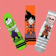 3 Pares De Calcetas Locas Largas Unisex  Goku Krillin Picoro - Multicolor - Ver 1