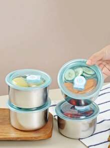 1pc Stainless Steel Round Sealed Fresh-Keeping Box, Portable Lunch Box For Outdoor Activities And Office Workers, Suitable For Steamed Eggs And Rice Separation,Kitchen,Christmas Gift,School Supplies