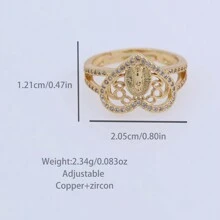 1入組多款風格聖母像金戒指，18K電鍍銅製，鑲嵌立方氧化鋯，適合女性日常佩戴，精緻簡約