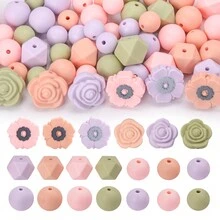 54pcs Daisy Flower Silicone Focal Beads With Rose Pink Round Hexagon Loose Spacer Beads Silicone Beads Bulk Jewelry Making Diy Bracelet Keychain Bead Pen Handmade Accessories - Daisy Rose Bulk Beads Mixed - View 3