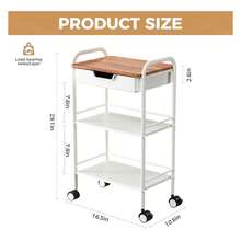3 Tier Rolling Cart With Drawer, Metal Rolling Storage Cart With Table Top, Modern Utility Cart On Wheels Kitchen Cart Storage Organizer For Bathroom Office Living Room, White - Multicolor - View 2