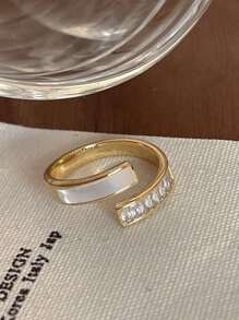 1/6pcs Fashionable Vintage Luxury Niche Design Ins Style High-Quality Diamond & Emerald Adjustable Open Ring, Suitable For Women's Daily Wear, Evening Gala, Photo Shoots, Great Gift For Family & Friends