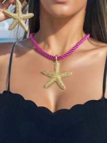 1套3件簡約時尚海星吊墜項鍊，誇張耳環，個性化女士珠寶套裝 - 海星 - 查看 4