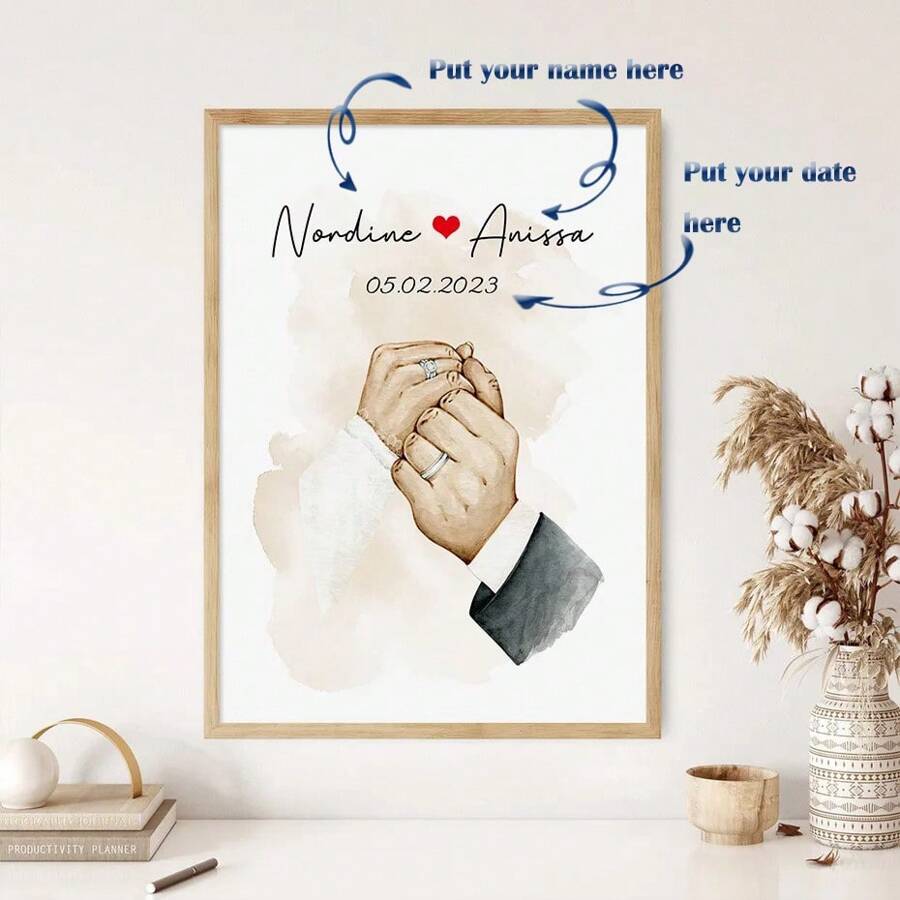 1pc Customized Frameless Canvas Print, Bohemian Style Wall Art Poster For Family And Couples Anniversary, Personalized With Names And Fist Bump Design, Perfect Decorative Gift For Living Room Or Bedroom, Valentine Day, Valentine Day Decor, Multi-Functional, Adjustable, Anti-Mold, Ornamental, Reusable, Exquisite, Adorable, Unique, Ideal Gifts For Her, Boyfriend, Girlfriend, Dad, Mom, Family, Friends, Son, Daughter, School Students, Office, Tea Room, School, Home, Home Refresh