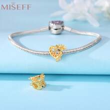 MISEFF 1 pieza del de abeja en panal del corazón plateado en oro de 18 quilates de plata esterlina S925 adecuado para pulseras, collares, manualidades de joyería de lujo, regalo de cumpleaños y San Valentín