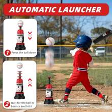 3 In 1 T Ball Set - Adjustable Height, Hanging Tee Ball Set With Automatic Pitching Machine/6 Balls/Retractable Bat, T Ball Stand Suit For Outdoor, Sport Toys Gifts For Kids Girls Age 3+ - Red - View 4