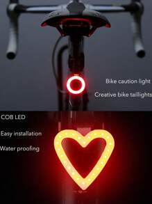 1pc Usb Rechargeable Bike Light, Heart-Shape Round Led Bicycle Front And Rear Caution Light, Waterproof Bicycle Tail Light With Cob Technology For Night Riding Lighting Equipment