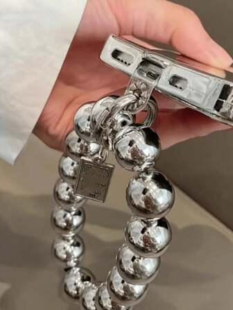 1pc Electroplated Silver Beaded Phone Lanyard And Phone Case Strap With Silver Plated Handmade Beaded Pearl Strap, Short Style, High-End Design Gifts For Mother, Family, Friends, Birthday, Holiday Phone Charm, Phone Chain