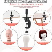 帆布假髮頭模架及彩繪模頭22吋帆布頭模，適用於假髮製作套件，帆布模頭套裝展示及配帶假髮架 - 白色 - 查看 11