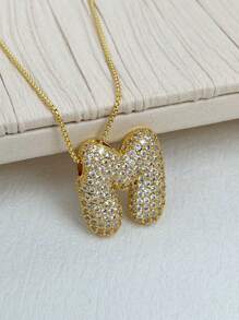 1 Peça Novo Colar de pingente de letra A-Z 26 CZ Exagerado Grande Estilo Hip-Hop de Luxo, Colar de corrente em aço inoxidável com banho de ouro 18K para homens e mulheres com nome ou inicial.