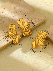 2 件不锈钢时尚夸张款式女士金色半花形耳环和戒指首饰套装，适合女性日常佩戴或作为情人节、妈妈、母亲、母亲节、礼物